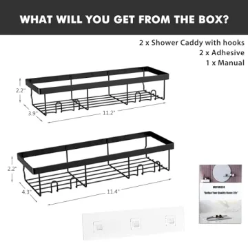 Moforoco Shower Caddy Shelf Organizer Rack, Self Adhesive Black Bathroom Shelves Basket, Home Farmhouse Wall Inside Organization and Storage Decor Rv Accessories, First Camper Apartment Essentials