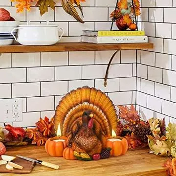 Cute Resin Turkey Holder for Thanksgiving Decor