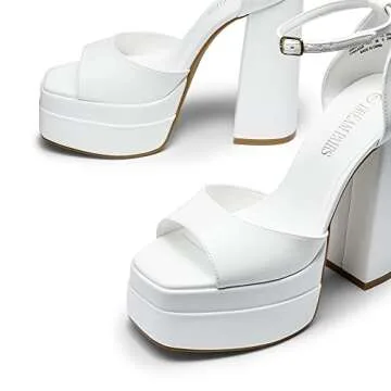 DREAM PAIRS White High Heels Chunky Block Platform Heels for Women Ankle Strap Sexy Open Square Toe Heels Dressy Pumps Sandals SDHS2324W Size 8.5