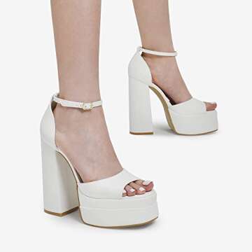 DREAM PAIRS White High Heels Chunky Block Platform Heels for Women Ankle Strap Sexy Open Square Toe Heels Dressy Pumps Sandals SDHS2324W Size 8.5