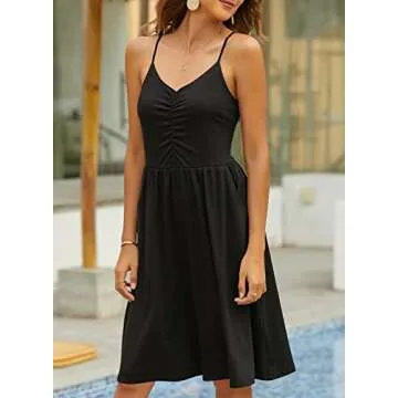YATHON Women's Spaghetti Straps Party Sundress Casual Beach Summer Dresses 2024(L, YT090-Black)