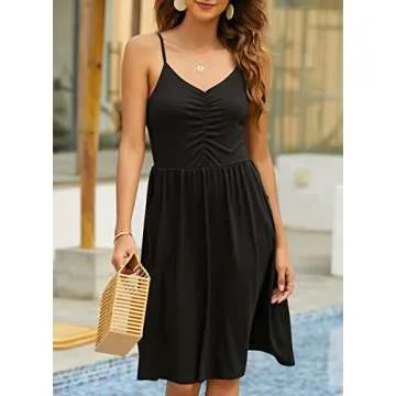 YATHON Women's Spaghetti Straps Party Sundress Casual Beach Summer Dresses 2024(L, YT090-Black)
