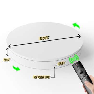 13 inch White Smart Turntable Large Rotating Display Stand with Remote Commercial Product Photography Turntable 99lb Capacity 360 Photo Booth from Shot to Export in Minutes