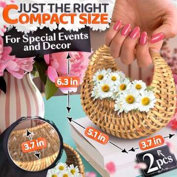 Small Flower Girl Basket Set of 2 - Small Wicker Basket with Handle & Waterproof Lining (6.3" х 5.1...