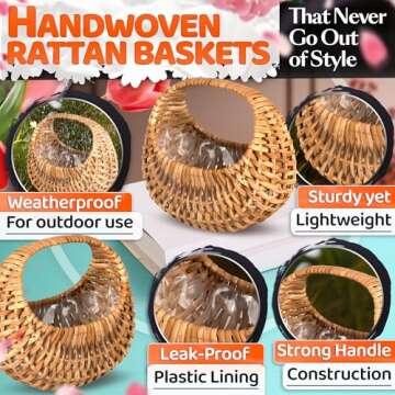 Small Flower Girl Basket Set of 2 - Small Wicker Basket with Handle & Waterproof Lining (6.3" х 5.12" х 3.75 ") for Wedding Flowers, Sweets, Easter Gifts - Compact, Lightweight & Multifunctional