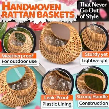 Small Flower Girl Basket Set of 2 - Small Wicker Basket with Handle & Waterproof Lining (6.3" х 5.12" х 3.75 ") for Wedding Flowers, Sweets, Easter Gifts - Compact, Lightweight & Multifunctional