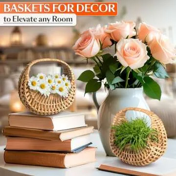Small Flower Girl Basket Set of 2 - Small Wicker Basket with Handle & Waterproof Lining (6.3" х 5.12" х 3.75 ") for Wedding Flowers, Sweets, Easter Gifts - Compact, Lightweight & Multifunctional