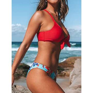 CUPSHE Women's Floral Print Knot Adjustable Bikini Sets Two Piece Bathing Suit L, Red