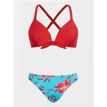 CUPSHE Women's Floral Print Knot Adjustable Bikini Sets Two Piece Bathing Suit L, Red