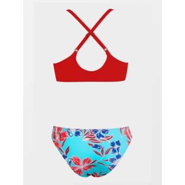 CUPSHE Women's Floral Print Knot Adjustable Bikini Sets Two Piece Bathing Suit L, Red