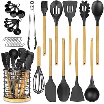 ebeau Cooking Utensils Set with Holder - 32 Pcs Silicone Kitchen Utensils Set - Non-Stick Silicone S...