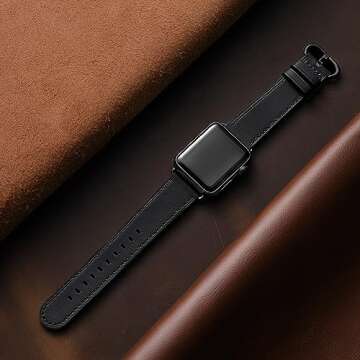 WFEAGL Compatible with Apple Watch Band 38mm 40mm 41mm Women,Top Grain Leather Band for iWatch Ultra SE & Series 9 8 7 6 5 4 3 21(Black/Black)