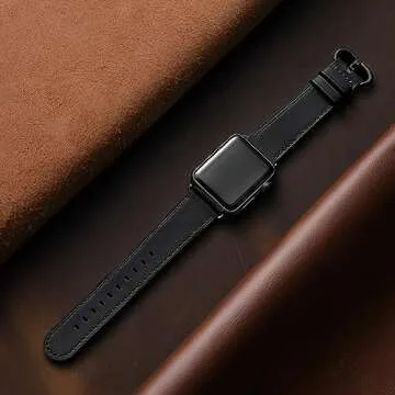 WFEAGL Compatible with Apple Watch Band 38mm 40mm 41mm Women,Top Grain Leather Band for iWatch Ultra SE & Series 9 8 7 6 5 4 3 21(Black/Black)