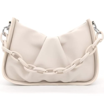 Clutch Purses for Women Fashion Cream Shoulder Bag Soft Leather Hobo Pleated Cloud Bags Mini Crossbo...