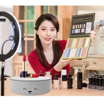 ZLMONDEE Rotating Display Stand ,5.2" 4.4lb Load Cup Display Stand Turner For Tumblers, Spinning Display Stand,Motorized Tumbler Display Turner For Glitter Cups Photography Small Arts Pruducts (White)