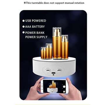 ZLMONDEE Rotating Display Stand ,5.2" 4.4lb Load Cup Display Stand Turner For Tumblers, Spinning Display Stand,Motorized Tumbler Display Turner For Glitter Cups Photography Small Arts Pruducts (White)