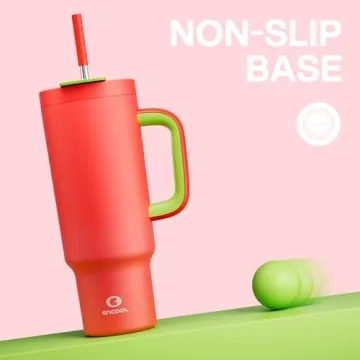 ENCOOL 40 oz Tumbler with Handle and Straw, 100% Leakproof Insulated Tumbler with Lid and Straw, Stainless Steel Travel Mug, Keeps Cold for 34 Hours, Car Cup Holder Friendly (Apple)