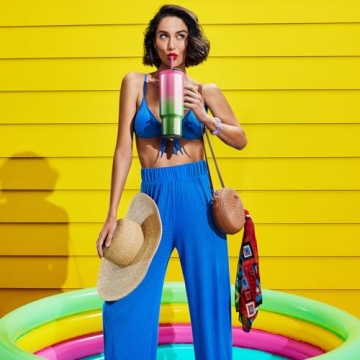 ENCOOL 40 oz Tumbler with Handle and Straw, 100% Leakproof Insulated Tumbler with Lid and Straw, Stainless Steel Travel Mug, Keeps Cold for 34 Hours, Car Cup Holder Friendly (Apple)