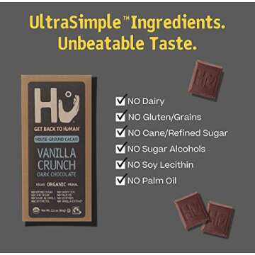 Hu Chocolate Bars | 4 Pack Vanilla Crunch Chocolate | Natural Organic Vegan, Gluten Free, Paleo, Non GMO, Fair Trade Dark Chocolate | 2.1oz Each