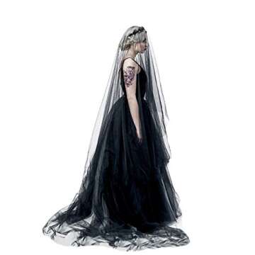 Super Long 5 Mitters Veil 1 Tier Black Tulle Cut Edge Wedding Bridal Veil Cathedral Veil Photography...