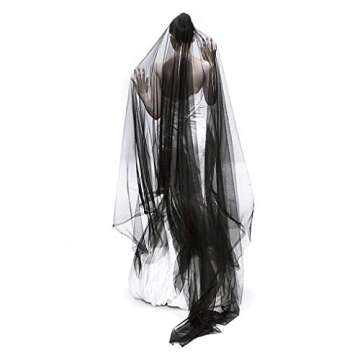 Super Long 5 Mitters Veil 1 Tier Black Tulle Cut Edge Wedding Bridal Veil Cathedral Veil Photography Halloween Costume Accessory Headpiece