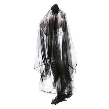 Super Long 5 Mitters Veil 1 Tier Black Tulle Cut Edge Wedding Bridal Veil Cathedral Veil Photography Halloween Costume Accessory Headpiece