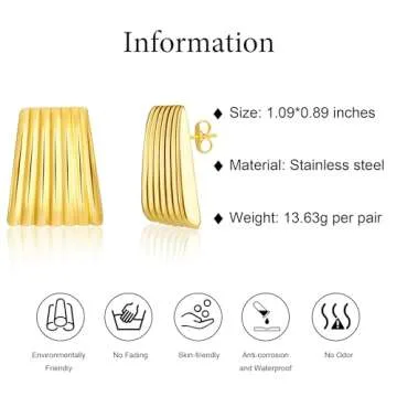 Floramos Gold Ribbed Trapezoid Earrings for Women