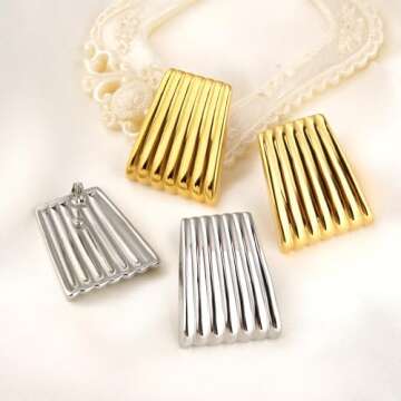 Floramos Gold Ribbed Trapezoid Earrings for Women