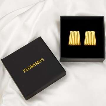 Floramos Gold Ribbed Trapezoid Earrings for Women
