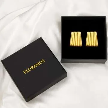 Floramos Gold Ribbed Trapezoid Earrings for Women