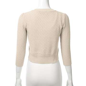 Women's Button Down 3/4 Sleeve Crew Neck Cotton Knit Cropped Cardigan Sweater Oatmeal 3X