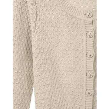 Women's Button Down 3/4 Sleeve Crew Neck Cotton Knit Cropped Cardigan Sweater Oatmeal 3X