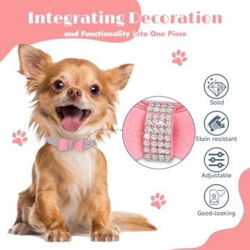 Elegant Crystal Dog Collar with Bow Tie for Small Dogs