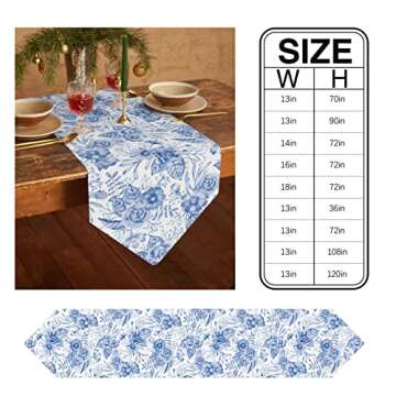 Blue Floral Table Runner Floral Blue and White Porcelain Table Runners Cotten Linen Dresser Scarves Elegant Flower Decorative Runners for Holiday Gatherings,Dinner,Outdoor Indoor Parties 13x90 inch