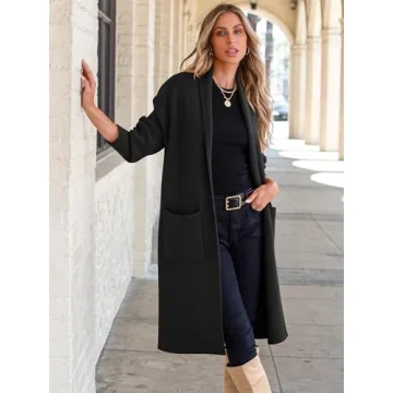 ANRABESS Women's Cardigan Long Sweater Oversized Open Front Knit Duster Coat 2024 Trendy Lady Fall Coatigan Outerwear Black 934heise-L