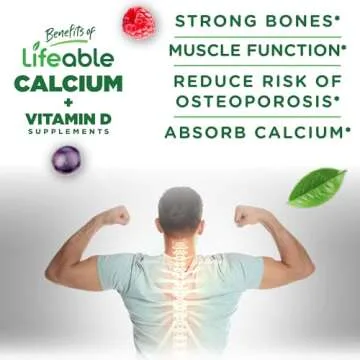 Lifeable Calcium with Vitamin D3 Gummies | Calcium 500 mg D3 1000 IU | Great Tasting Bone Strength Supplements | for Bone Health | Calcium Gummies for Women, Men | 60 Gummies