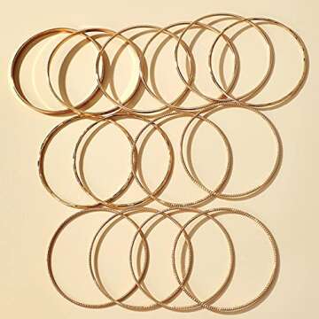 Xerling 14Pcs Golden Boho Indian Multi Bangle Bracelet Set Punk Chunky Stackable Textured Bracelets for Women Layered Cable Smooth Bracelets