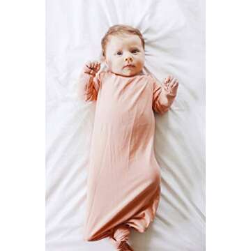 Marlowe & Co Organic Cotton Knotted Newborn Baby Gown, Soft Sleeper Gown for Baby Boy and Girl (Dusty Rose, 0-3 Months)