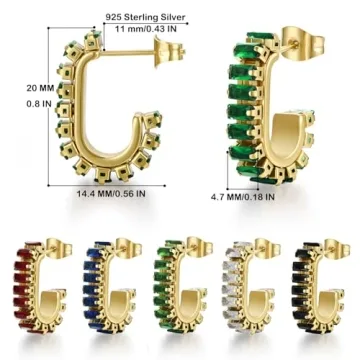 FRUMOS Green Crystal Huggie Gold Hoop Earrings for Women