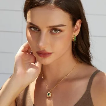 FRUMOS Green Crystal Huggie Gold Hoop Earrings for Women