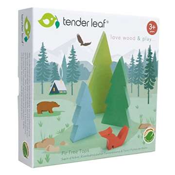 Tender Leaf Toys - Fir Tops - Set of Three Wooden Fir Trees and a Fox for Kids Train Accessories - Imaginative and Pretend Play for Kids Age 3+
