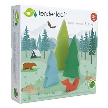 Tender Leaf Toys - Fir Tops - Set of Three Wooden Fir Trees and a Fox for Kids Train Accessories - Imaginative and Pretend Play for Kids Age 3+