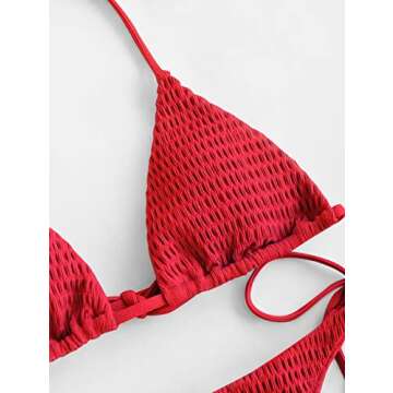 ZAFUL Womens Smocked Triangle Bikini Sets Cheeky Thong Bathing Suit Halter String Swimsuits