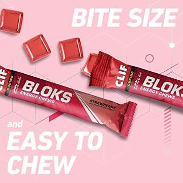 CLIF BLOKS - Energy Chews - Strawberry- Non-GMO - Plant Based Food - Fast Fuel for Cycling and Running-Workout Snack (2.1 Ounce Packet, 3 Count)