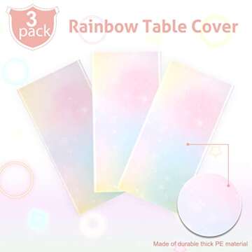 Riakrum Pastel Rainbow Tablecloths for Parties 3 Pcs