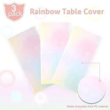 Riakrum Pastel Rainbow Tablecloths for Parties 3 Pcs