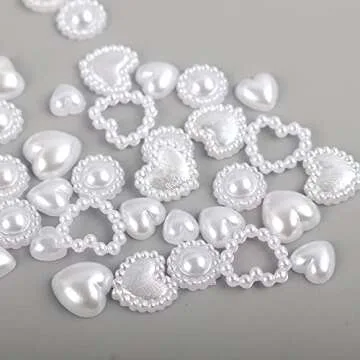 500 Pcs White Pearls Heart Nail Charms Mixed Styles Flatback Heart Cute Assorted Pearls Heart Beads ...