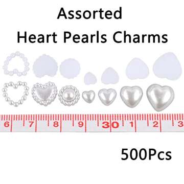 500 Pcs White Pearls Heart Nail Charms Mixed Styles Flatback Heart Cute Assorted Pearls Heart Beads 3D Nail Art Charms Crafts Embellishments for Nail Art DIY Crafts Accessories Scrapbook
