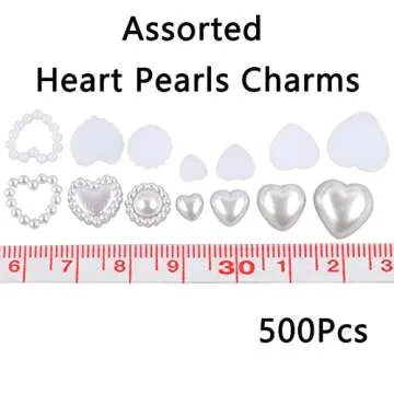 500 Pcs White Pearls Heart Nail Charms Mixed Styles Flatback Heart Cute Assorted Pearls Heart Beads 3D Nail Art Charms Crafts Embellishments for Nail Art DIY Crafts Accessories Scrapbook