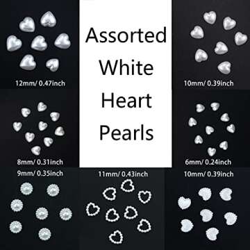 500 Pcs White Pearls Heart Nail Charms Mixed Styles Flatback Heart Cute Assorted Pearls Heart Beads 3D Nail Art Charms Crafts Embellishments for Nail Art DIY Crafts Accessories Scrapbook